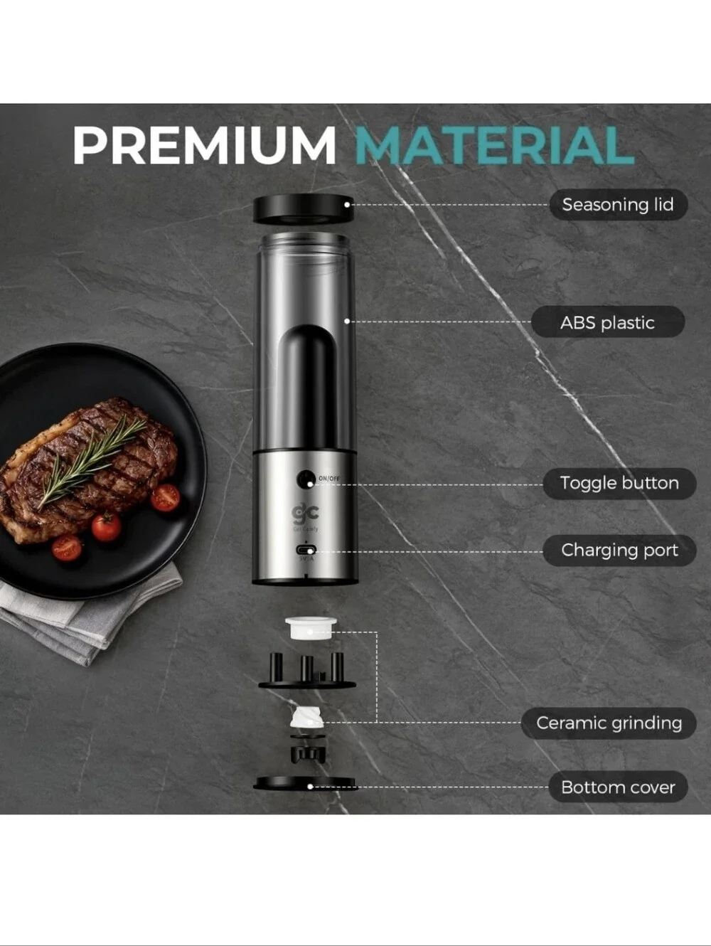Electric Salt & Pepper Grinder Set One-Handed Automatic Pepper Mill with LED